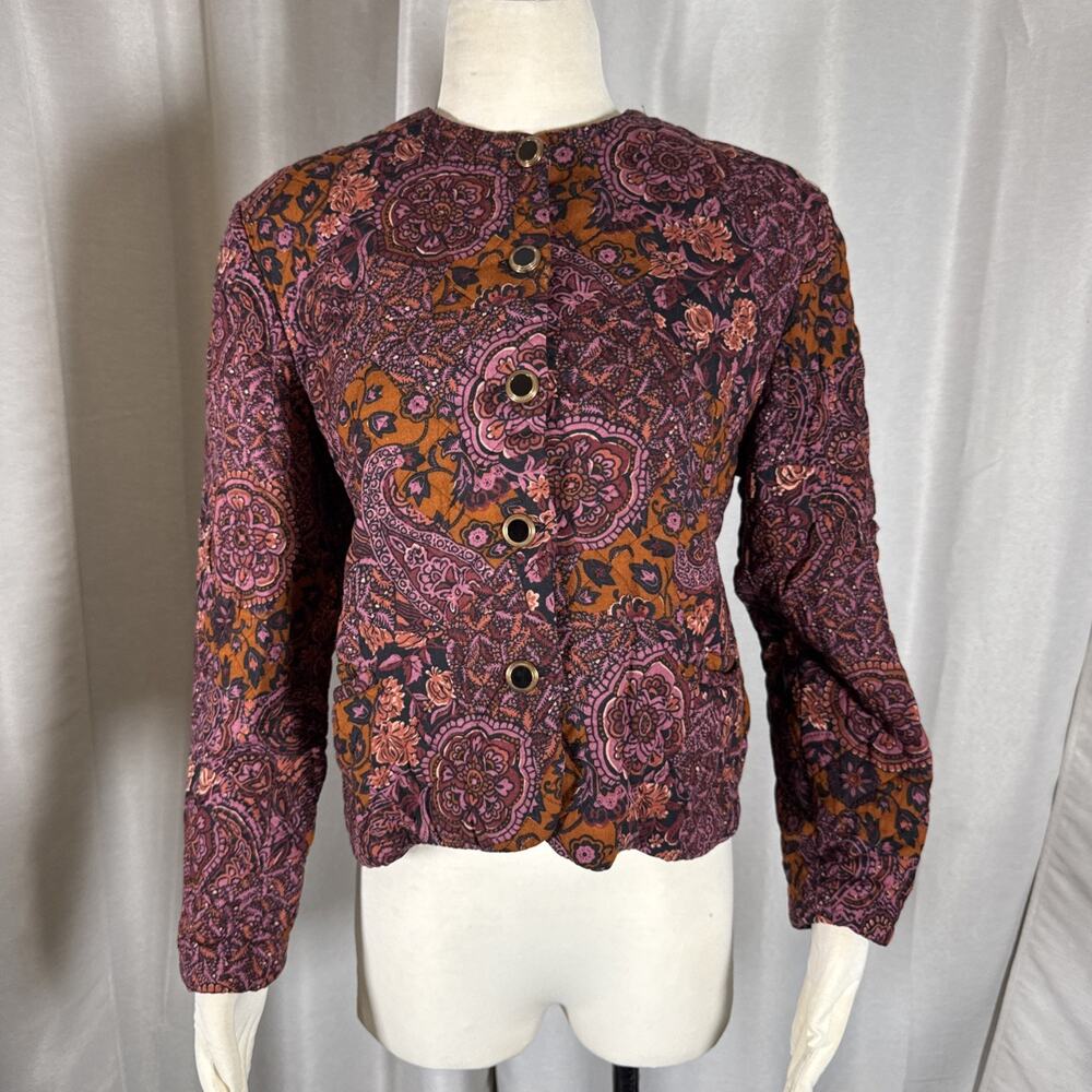 Vintage Boston Traveler Quilted Jacket Women Paisley Autumn Boho Retro